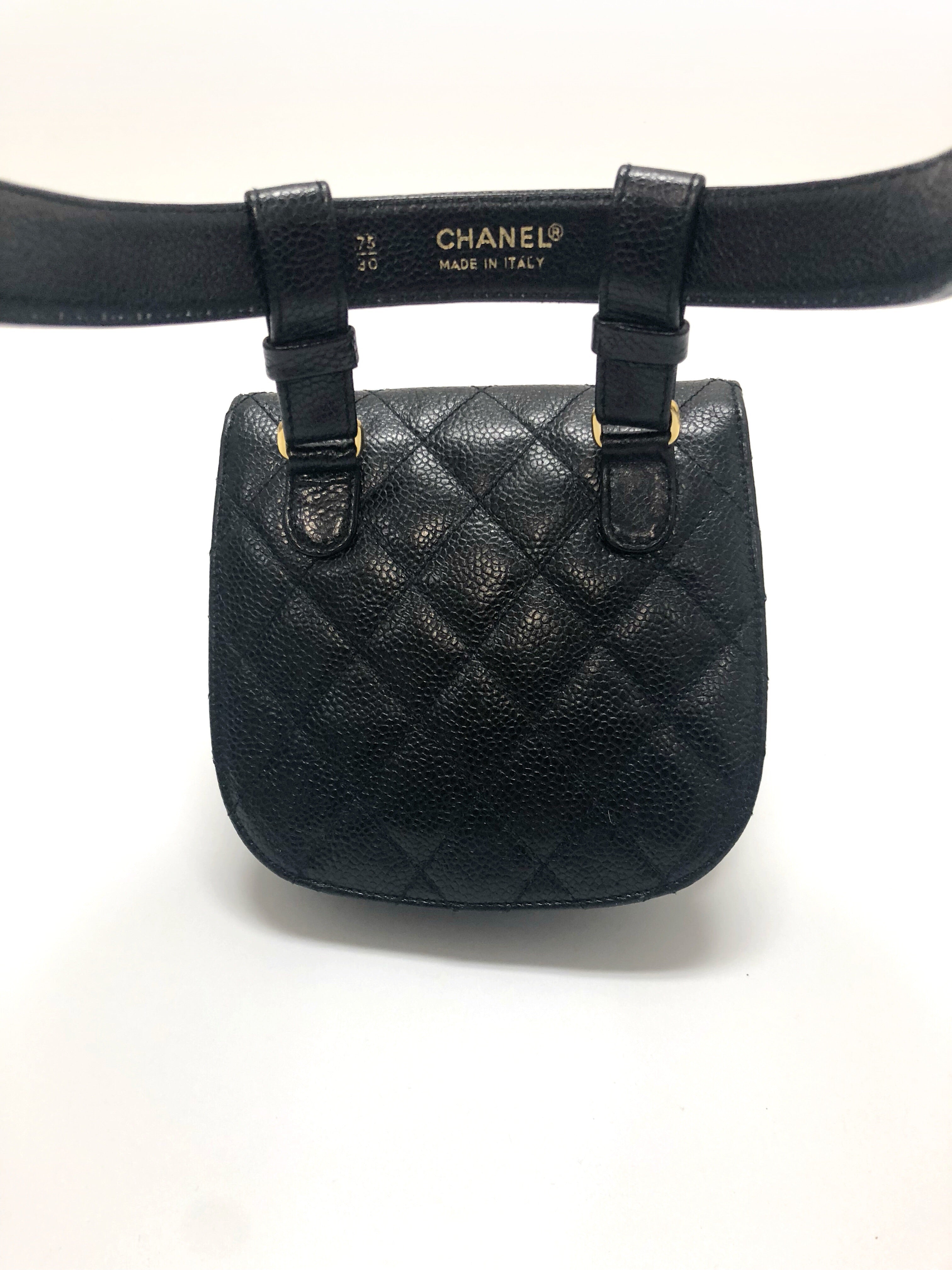 CHANEL CHANEL Uniform Waist Belt Bag Quilted Caviar Leather Black Used Women