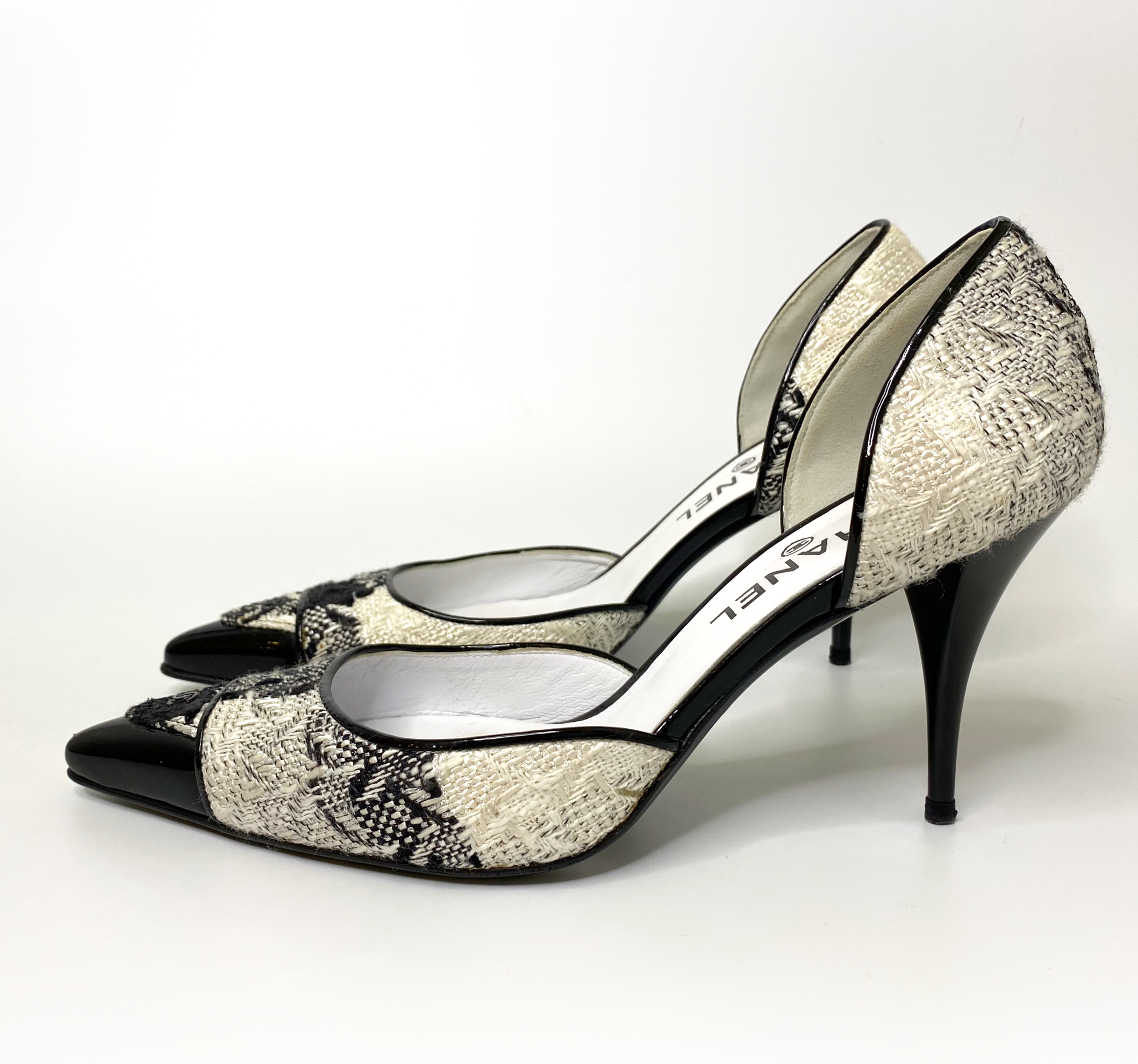 Chanel Black and White Tweed D’Orsay Pumps