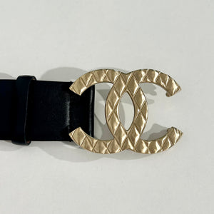 Chanel Black Leather Quilted CC Belt