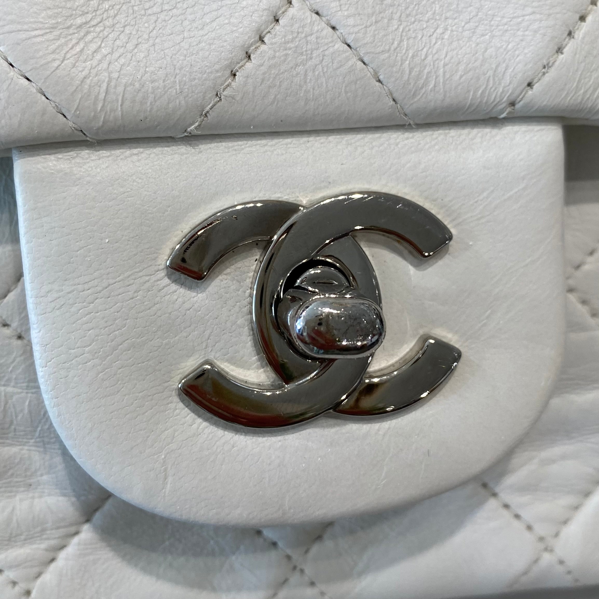 white chanel bag with silver hardware