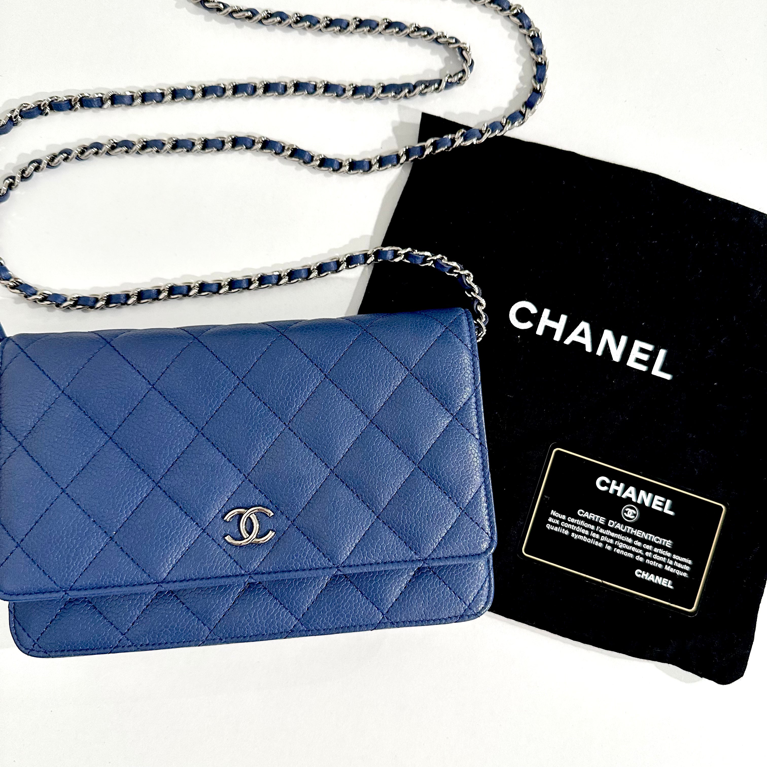 NWT 16B Chanel Caviar Blue Boy Classic Quilted WOC Wallet on Chain Fla –  Boutique Patina