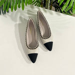 Chanel Grey & Black Pointed Toe Ballet Flats