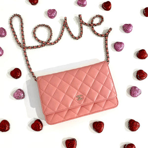 chanel pink quilted bag