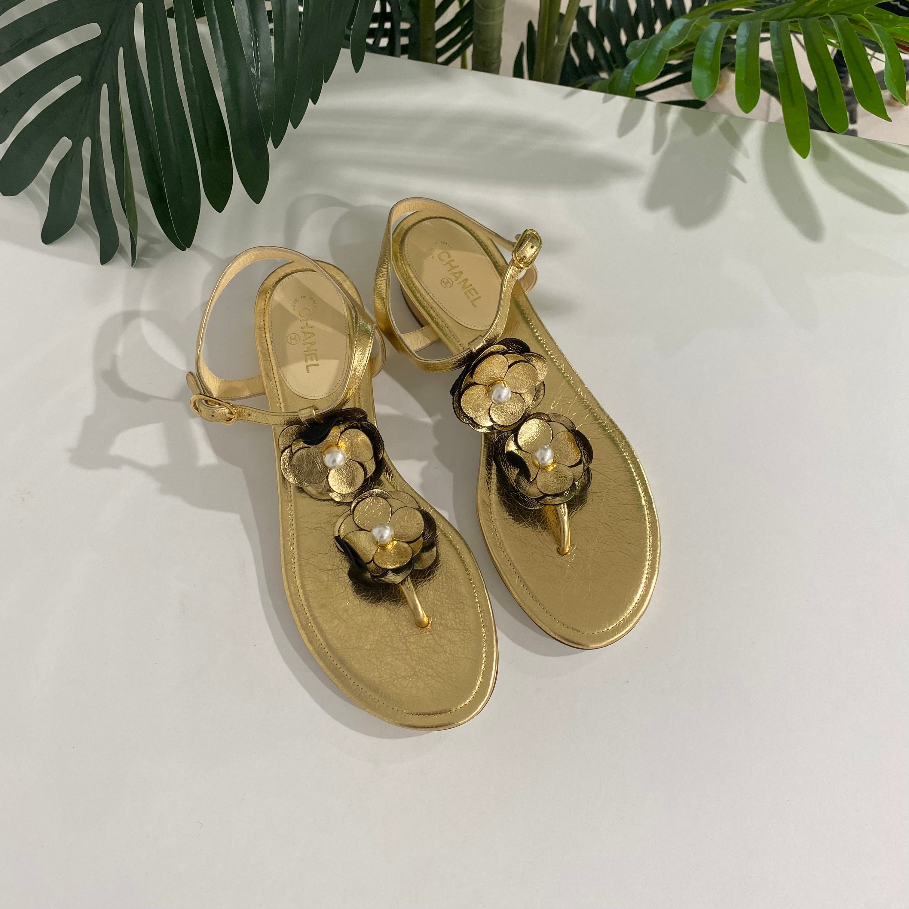 Chanel Gold Camellia Sandals Dina C s Fab and Funky Consignment