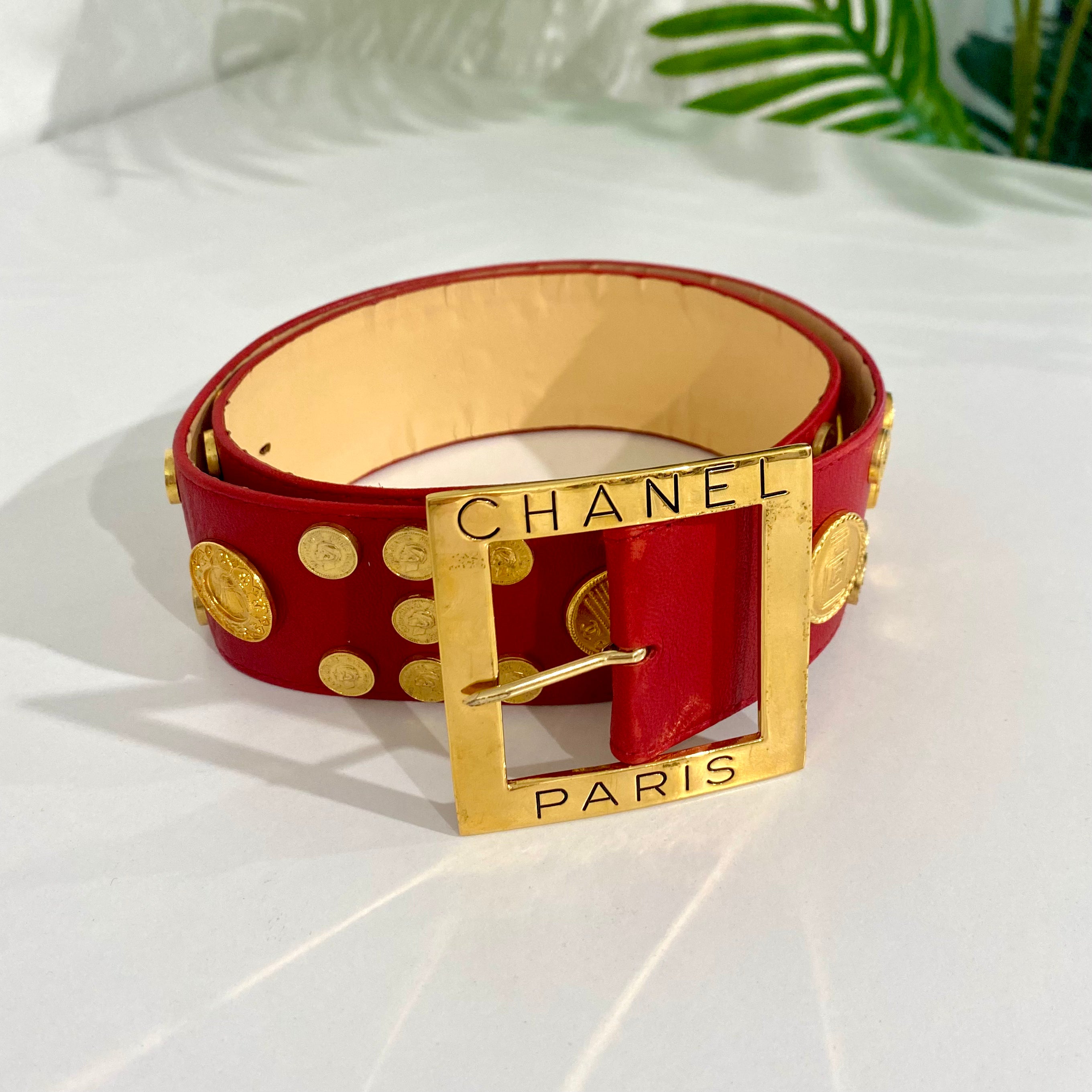 Chanel Gold Coin Red Leather Belt – Dina C's Fab and Funky