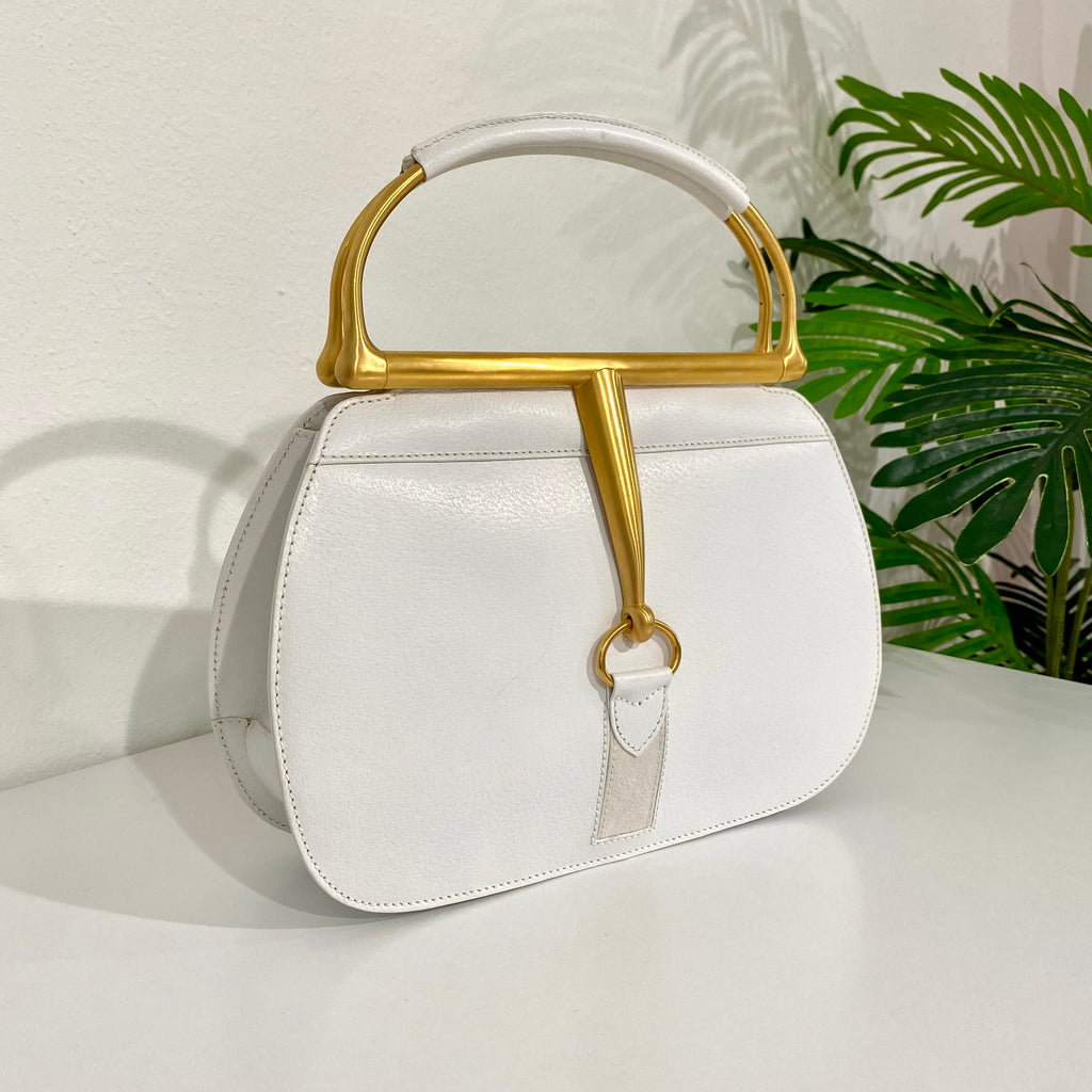 Gucci White Horsebit Handle Bag