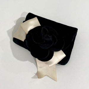 Chanel Black Velvet Camellia Wristlet