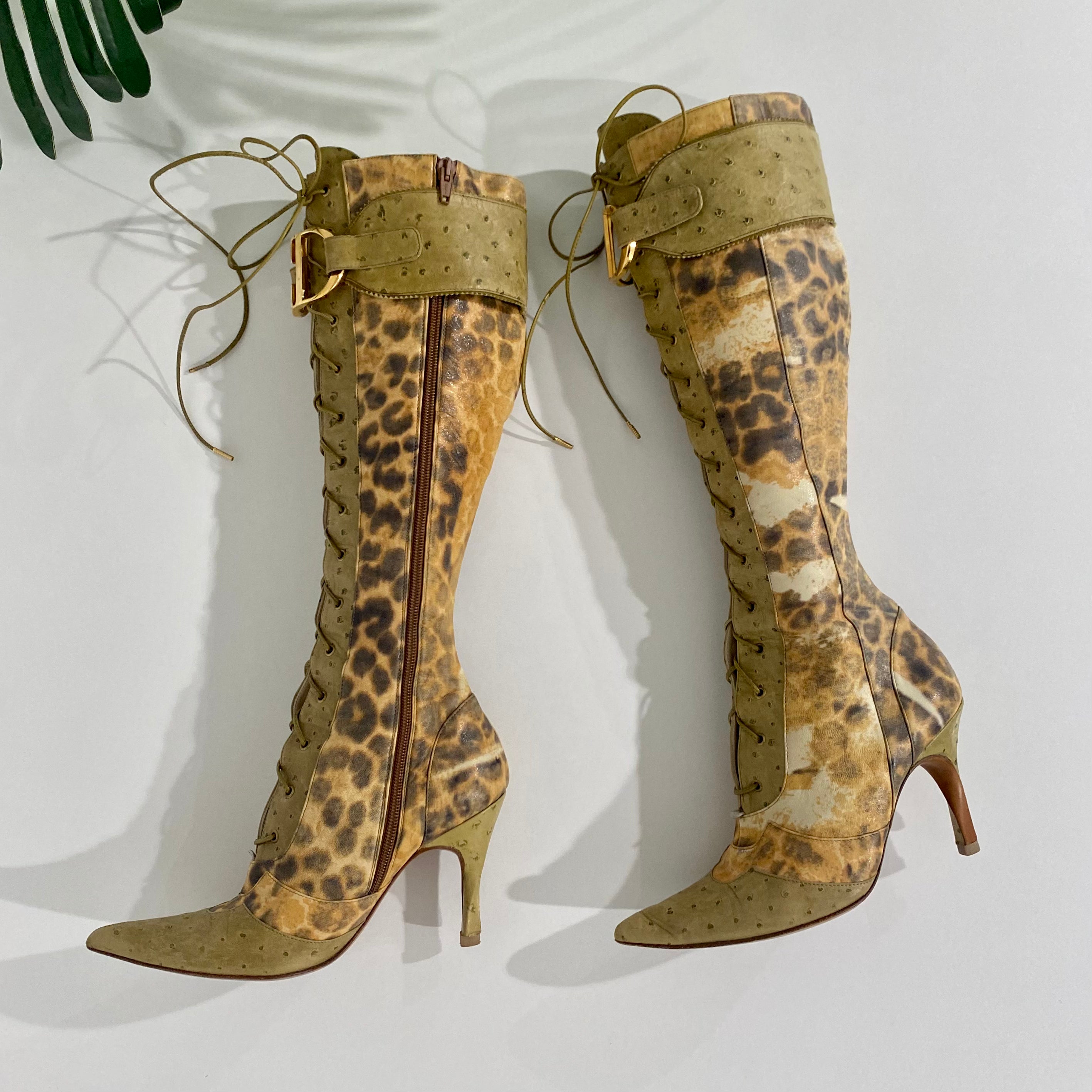 Dior Leopard Ostrich Boots