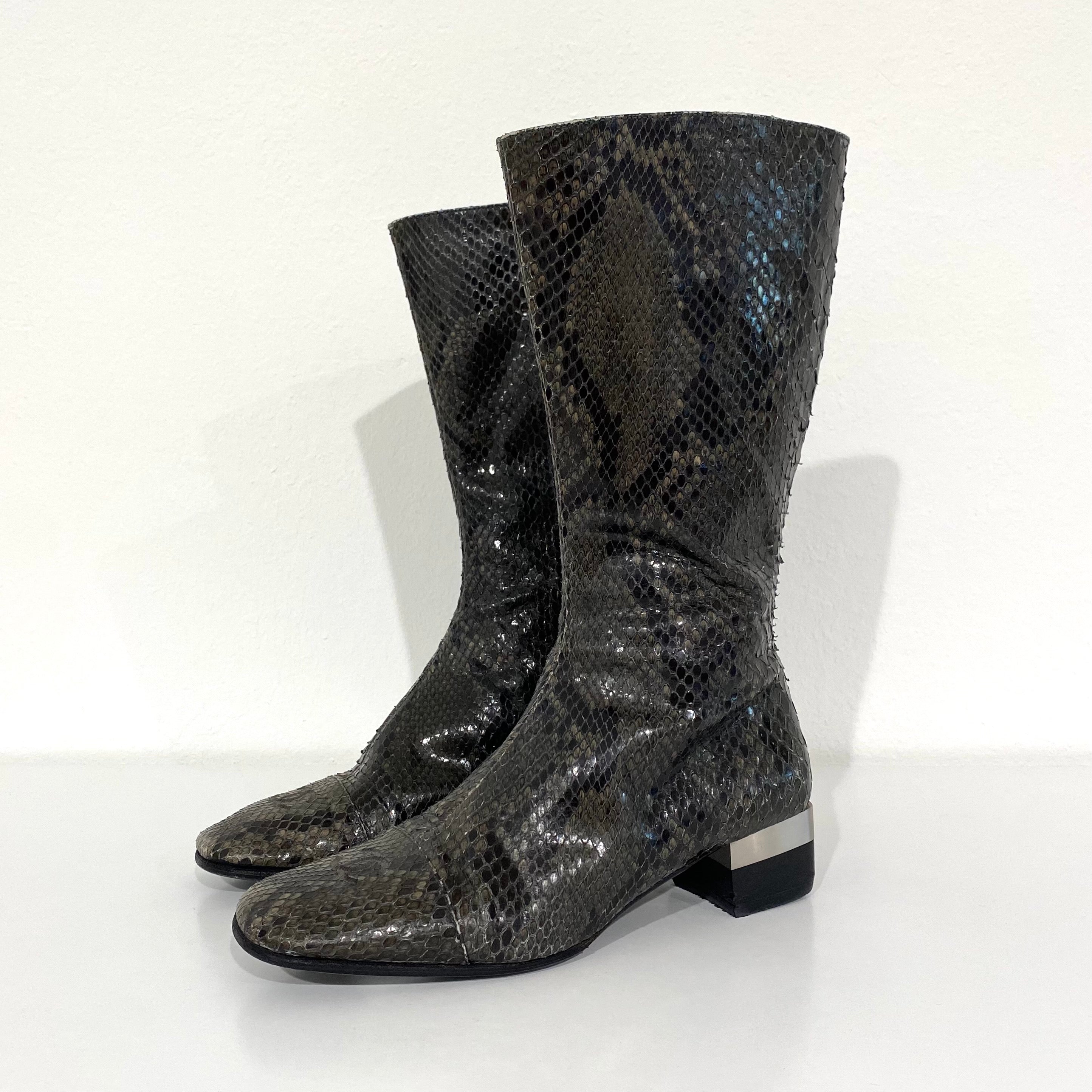 Chanel Grey Snakeskin Boots