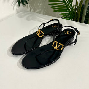 Valentino VLogo Black Leather Sandals size 40.5