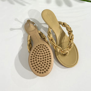 Bottega Beige & Gold Chain Sandals