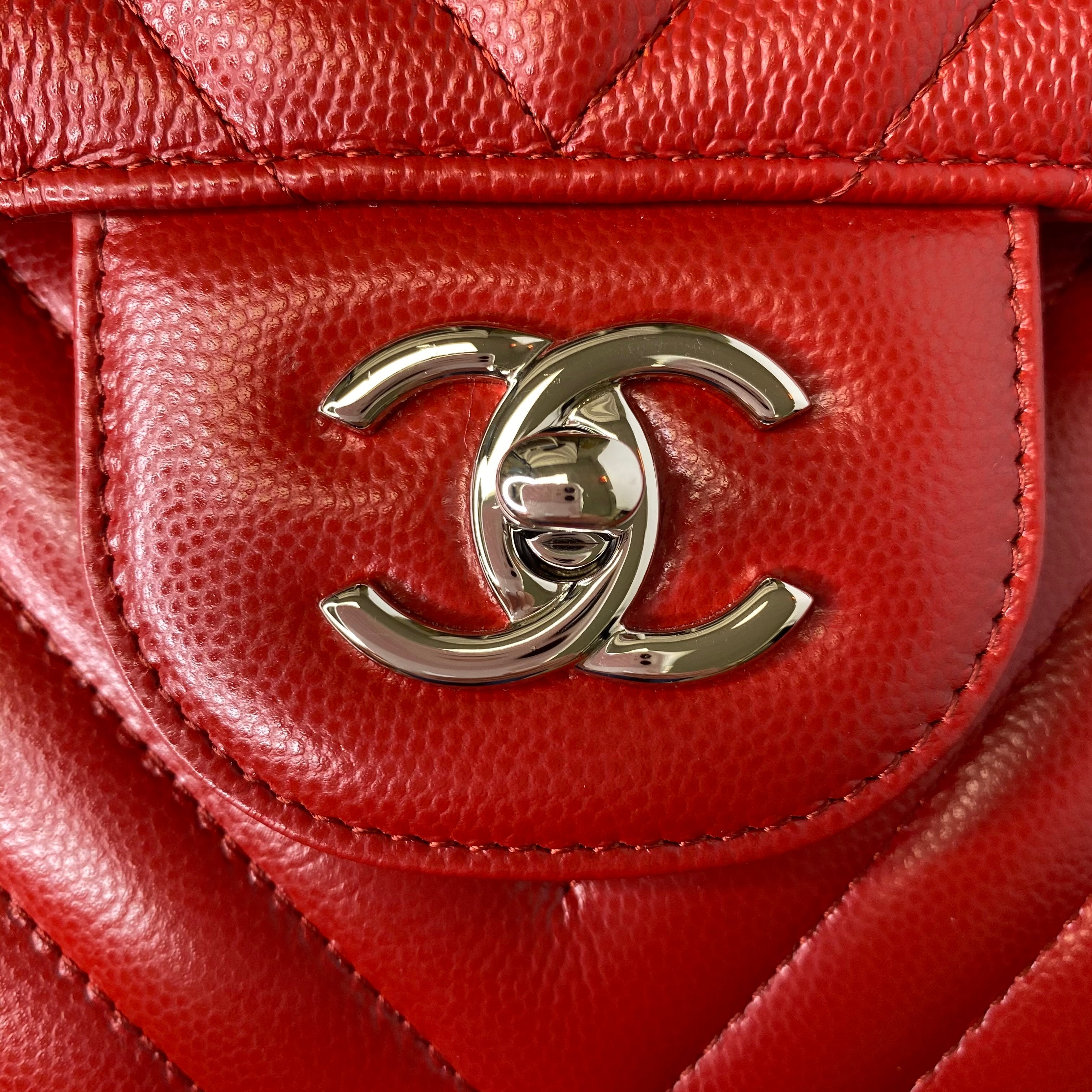 Chanel 2016 Red Chevron Jumbo Double Flap Bag