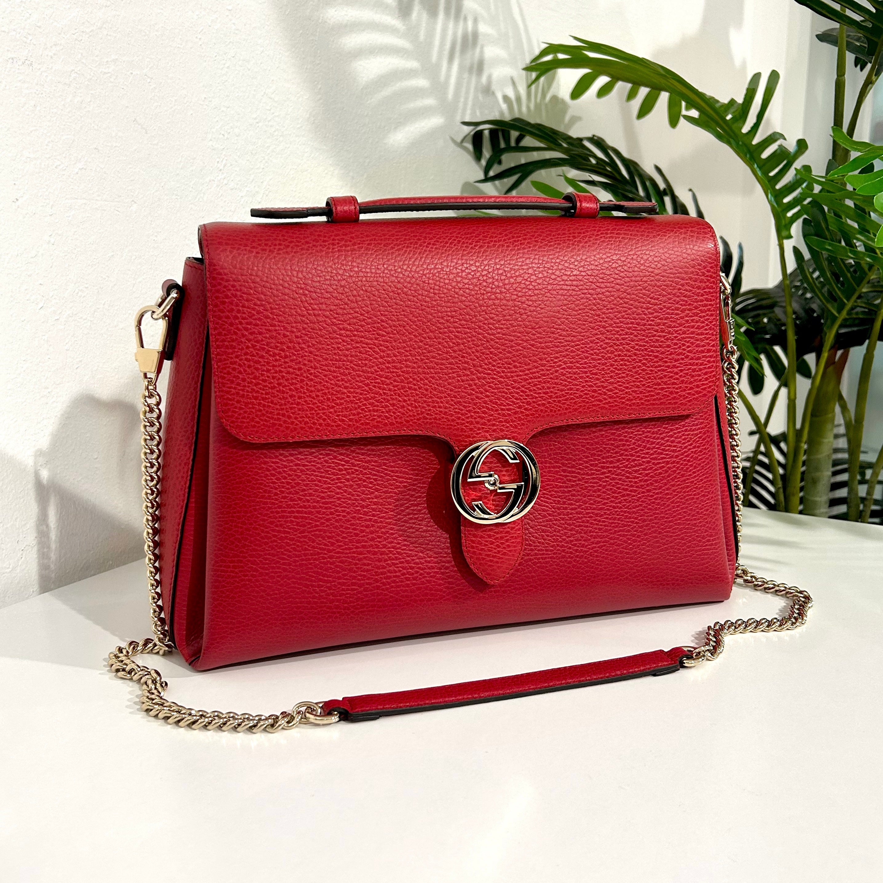 Gucci Red Leather Small Dollar Interlocking Chain Crossbody Bag