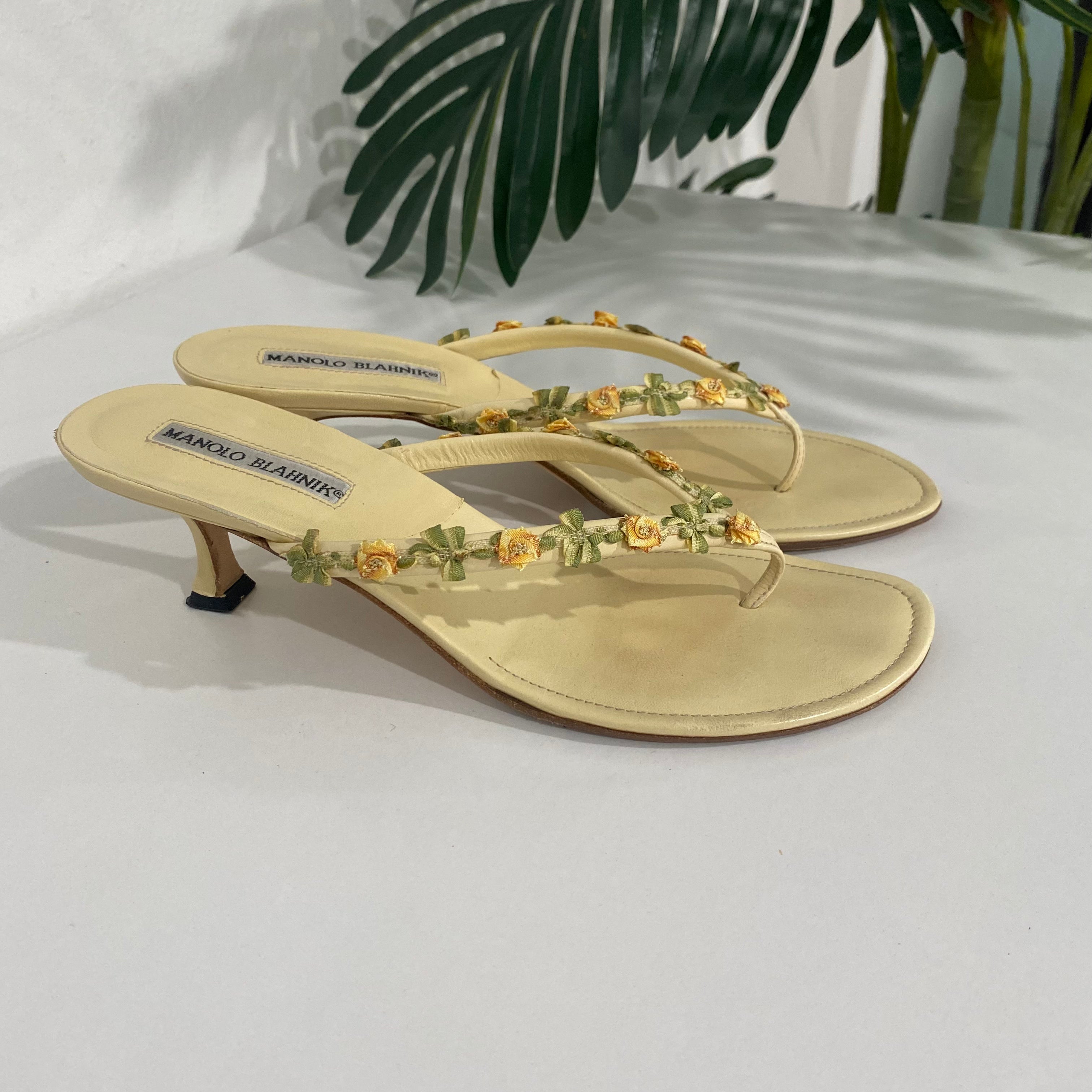 Manolo Blahnik Yellow Floral Sandals
