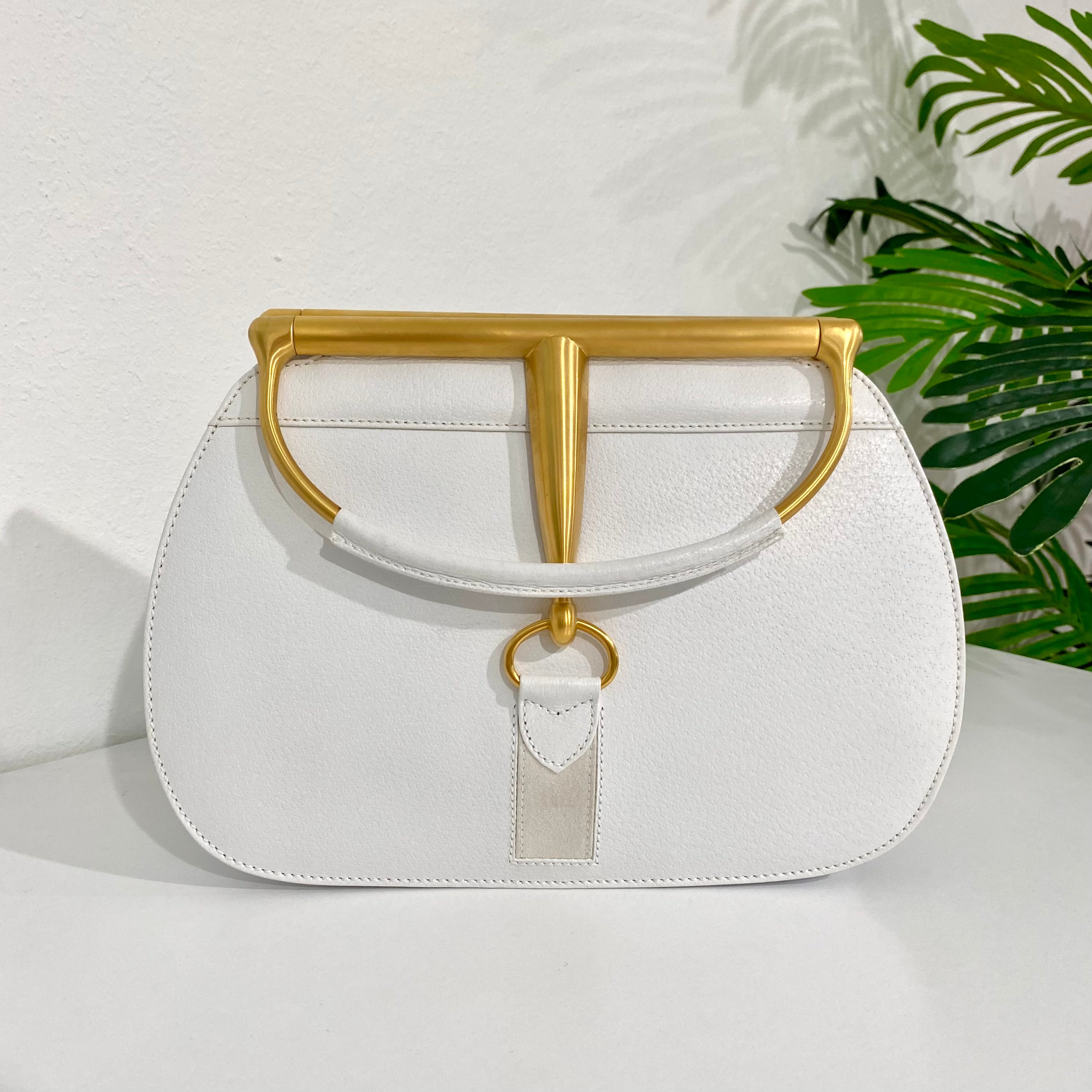 Gucci White Horsebit Handle Bag