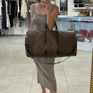 Louis Vuitton Keepall Bandouliere 55 Damier Ebene Travel Bag