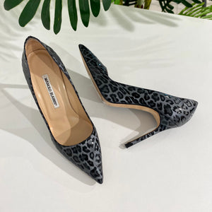 Manolo Blahnik Silver Leopard BB Pumps