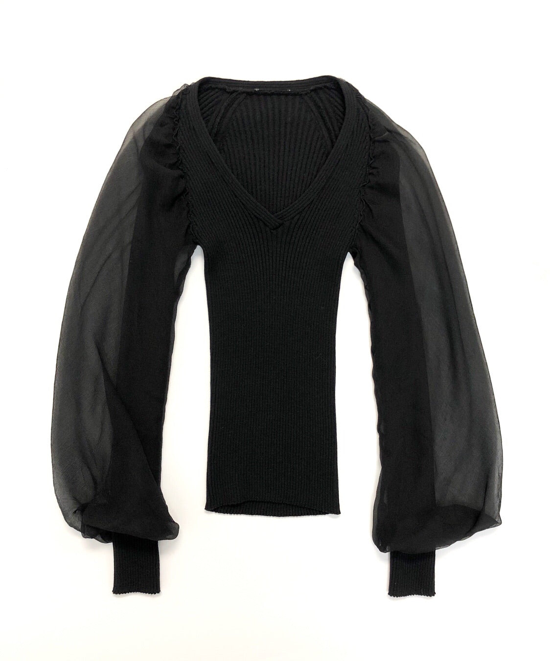Jean Paul Gaultier Black Knit and Chiffon Top