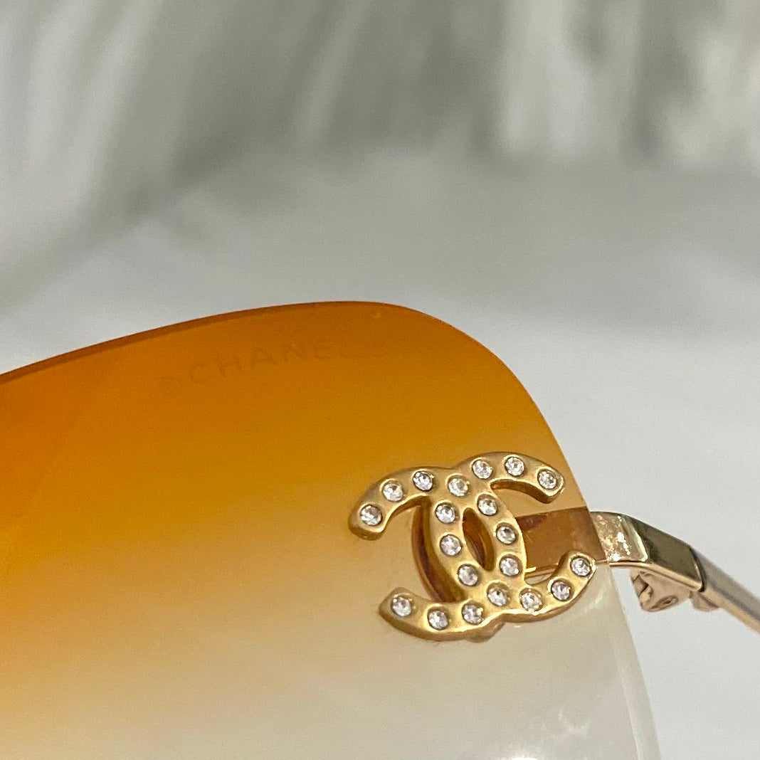 Chanel Vintage Orange Rimless Sunglasses