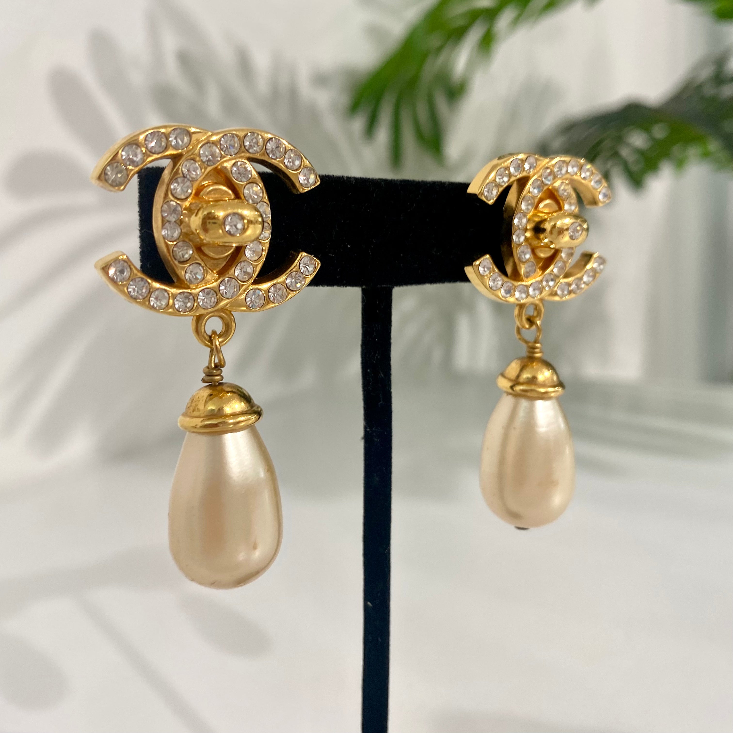 chanel pearl earrings drop silver