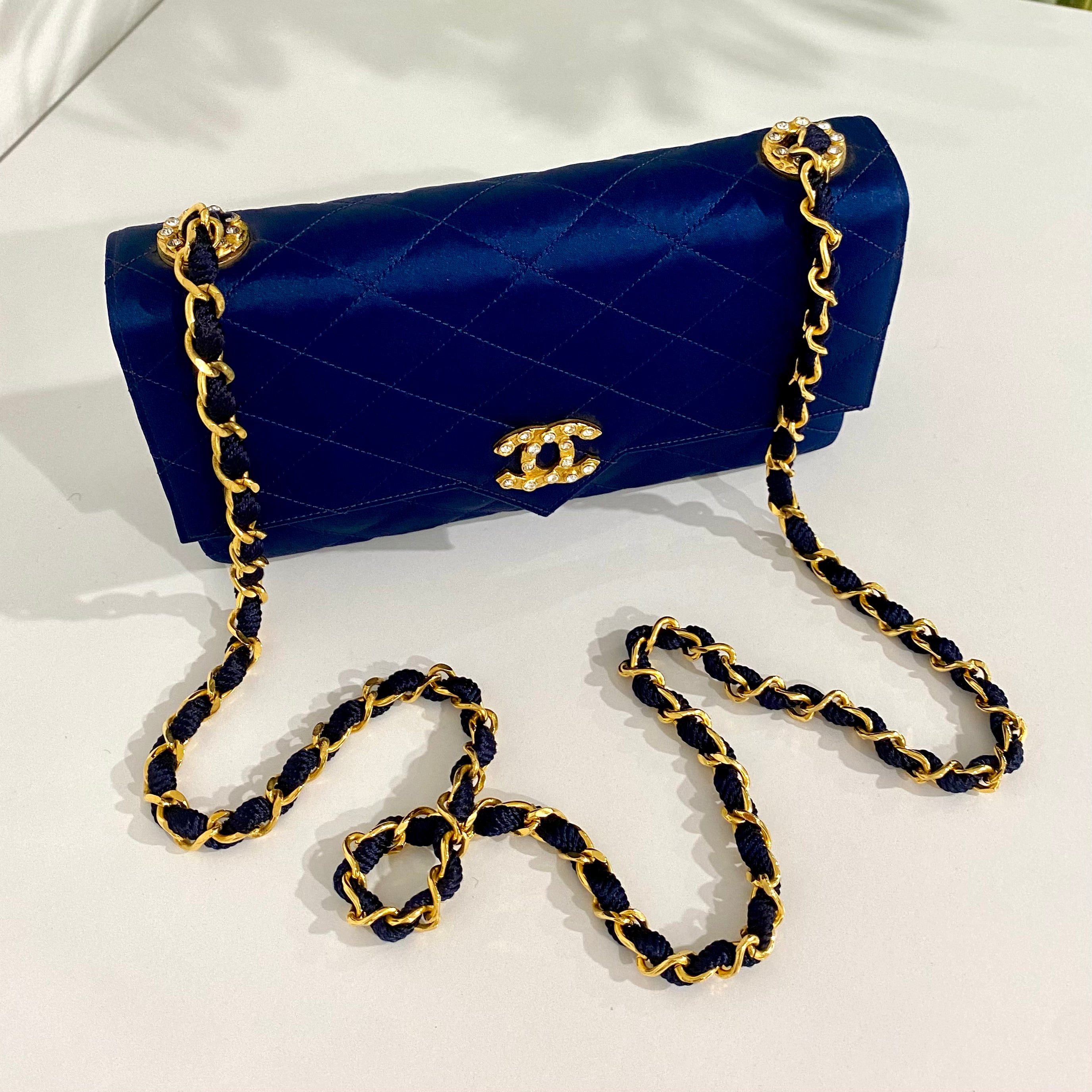 Chanel Vintage Navy Satin Evening Bag – Dina C's Fab and Funky