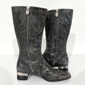 Chanel Grey Snakeskin Boots