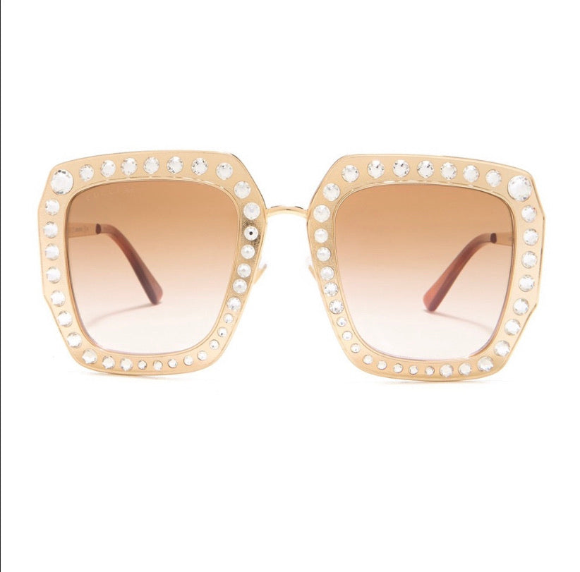 Gucci Crystal Embellished Gold Oversized Sunglasses