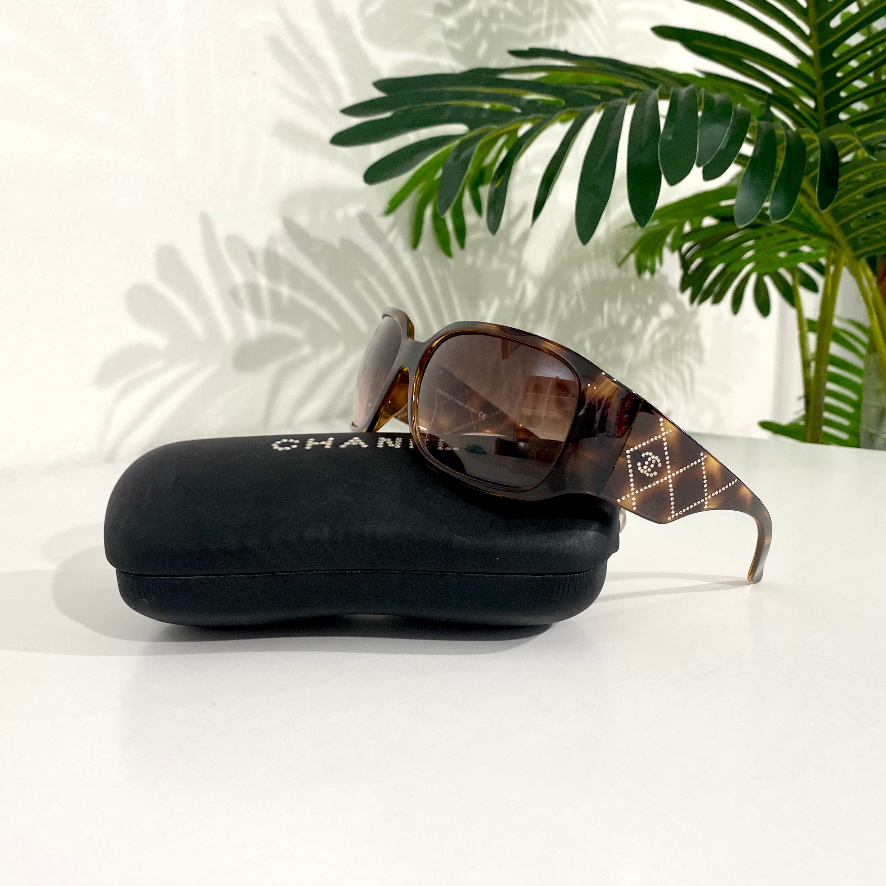 Chanel Tortoise and Crystal Sunglasses