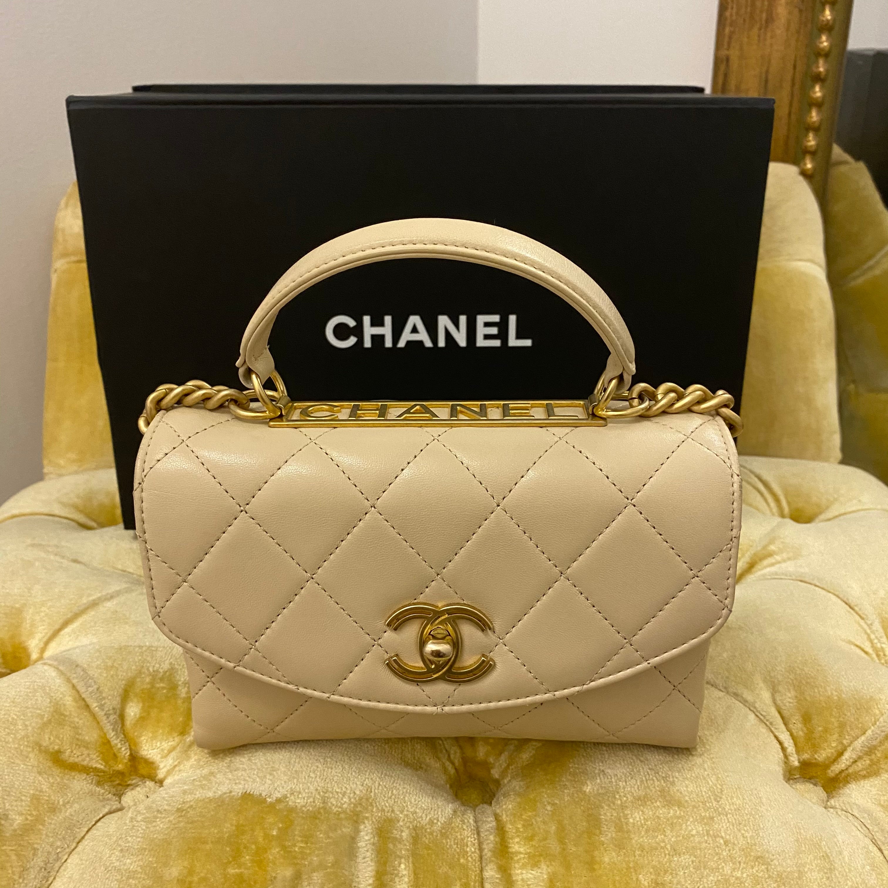 CHANEL, Bags, Chanel Lambskin Quilted Trendy Cc Dual Handle Flap Bag  Beige