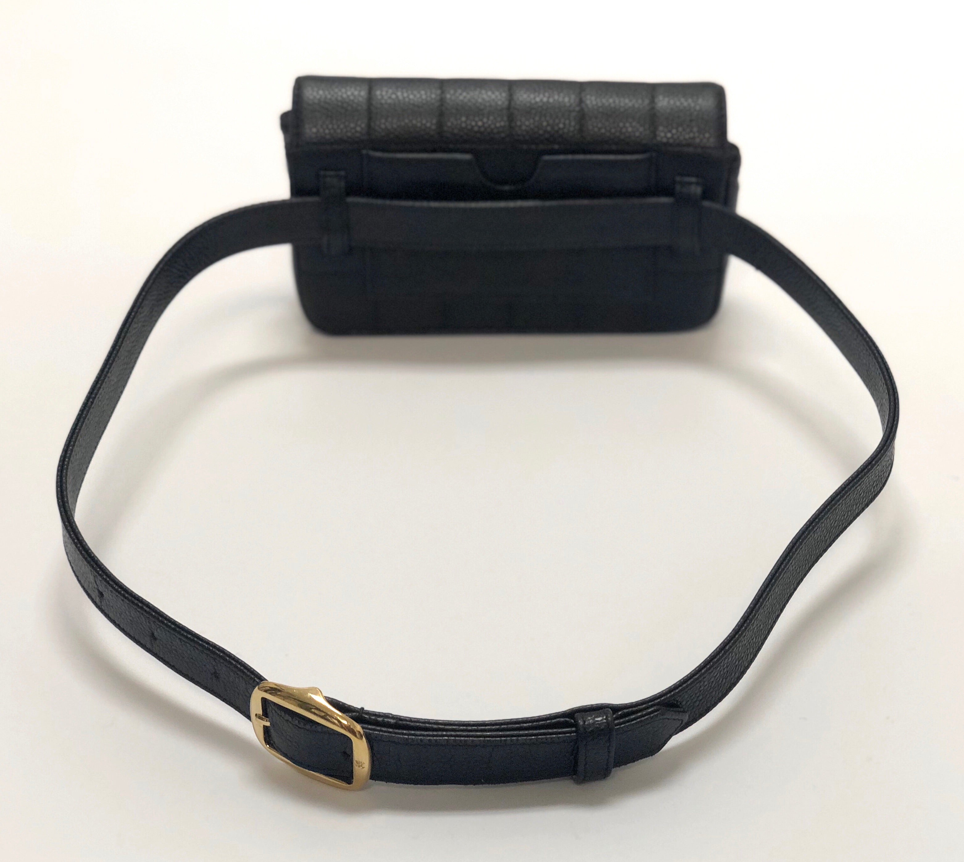 Pre-Owned Chanel Chocolate Bar Black Caviar Leather Belt Bag – AV Luxury