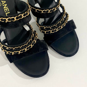 Chanel Black and Gold Chain Sandals