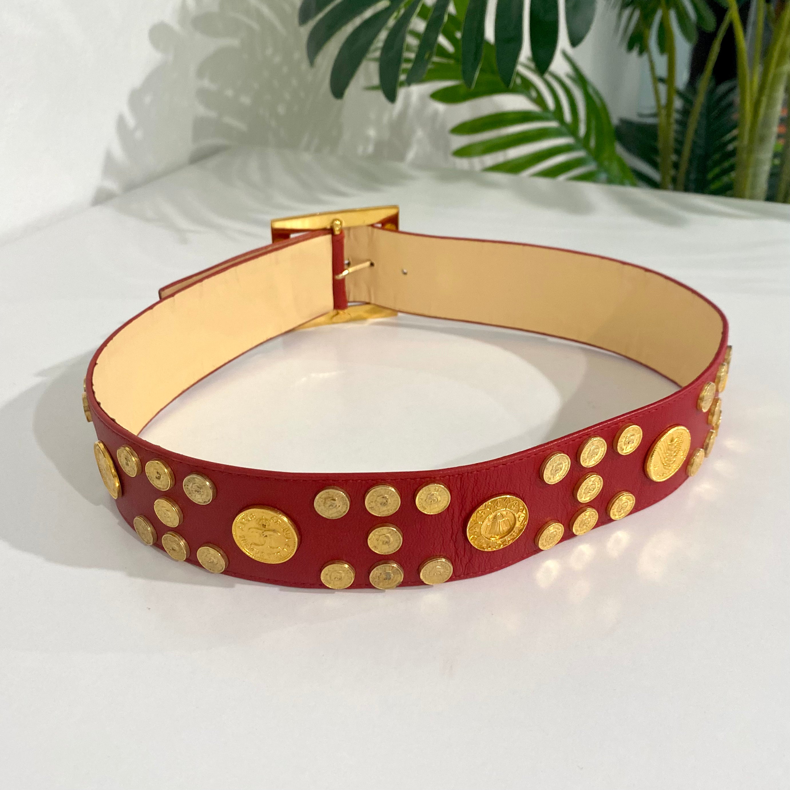 Chanel Gold Coin Red Leather Belt