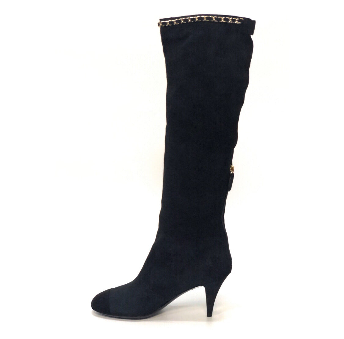 Chanel Chain Trim Knee High Boots