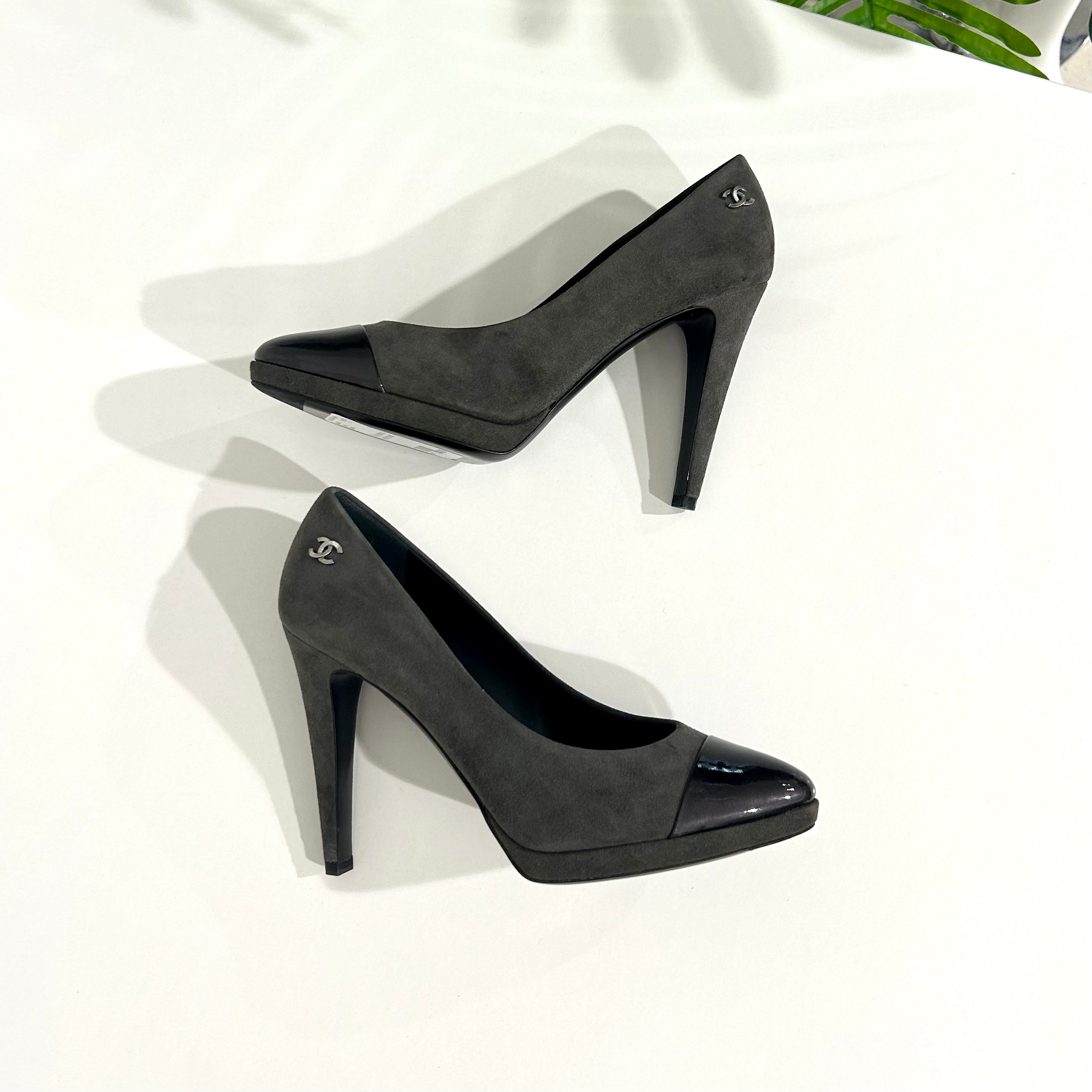 Chanel Grey Suede Platform Heels