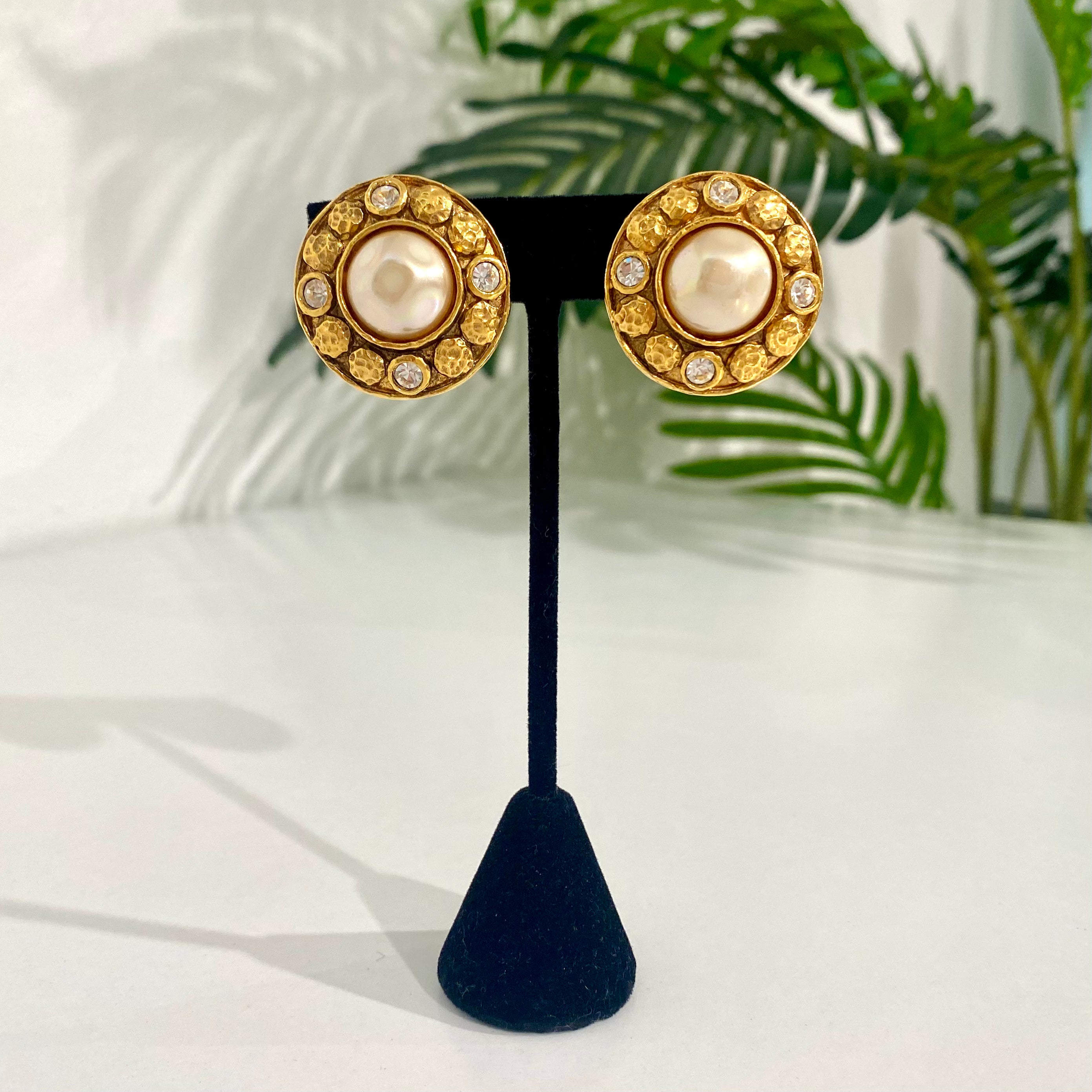 Chanel Vintage Pearl & Crystal Earrings