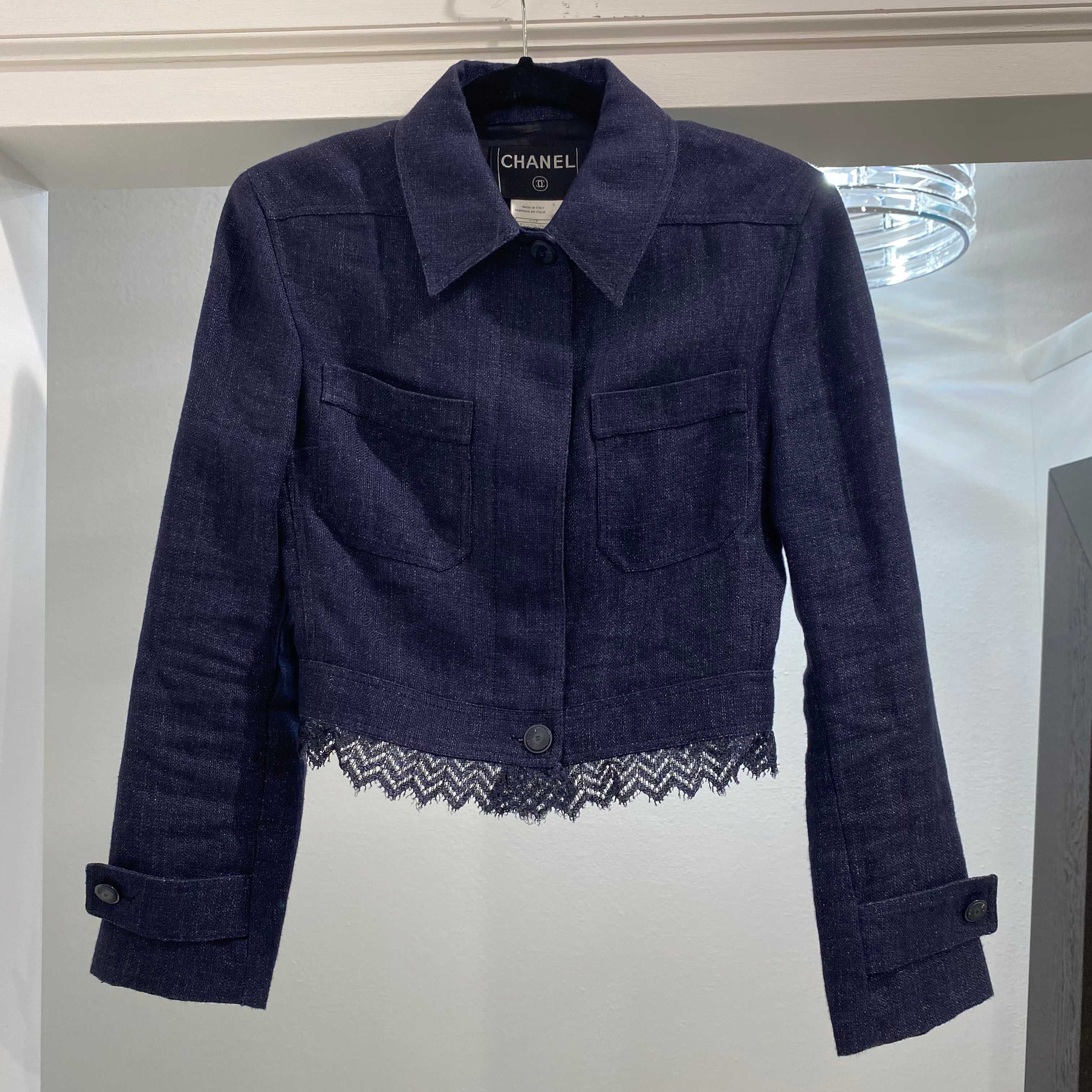 Chanel Navy Linen Crop Jacket – Dina C's Fab and Funky Consignment Boutique