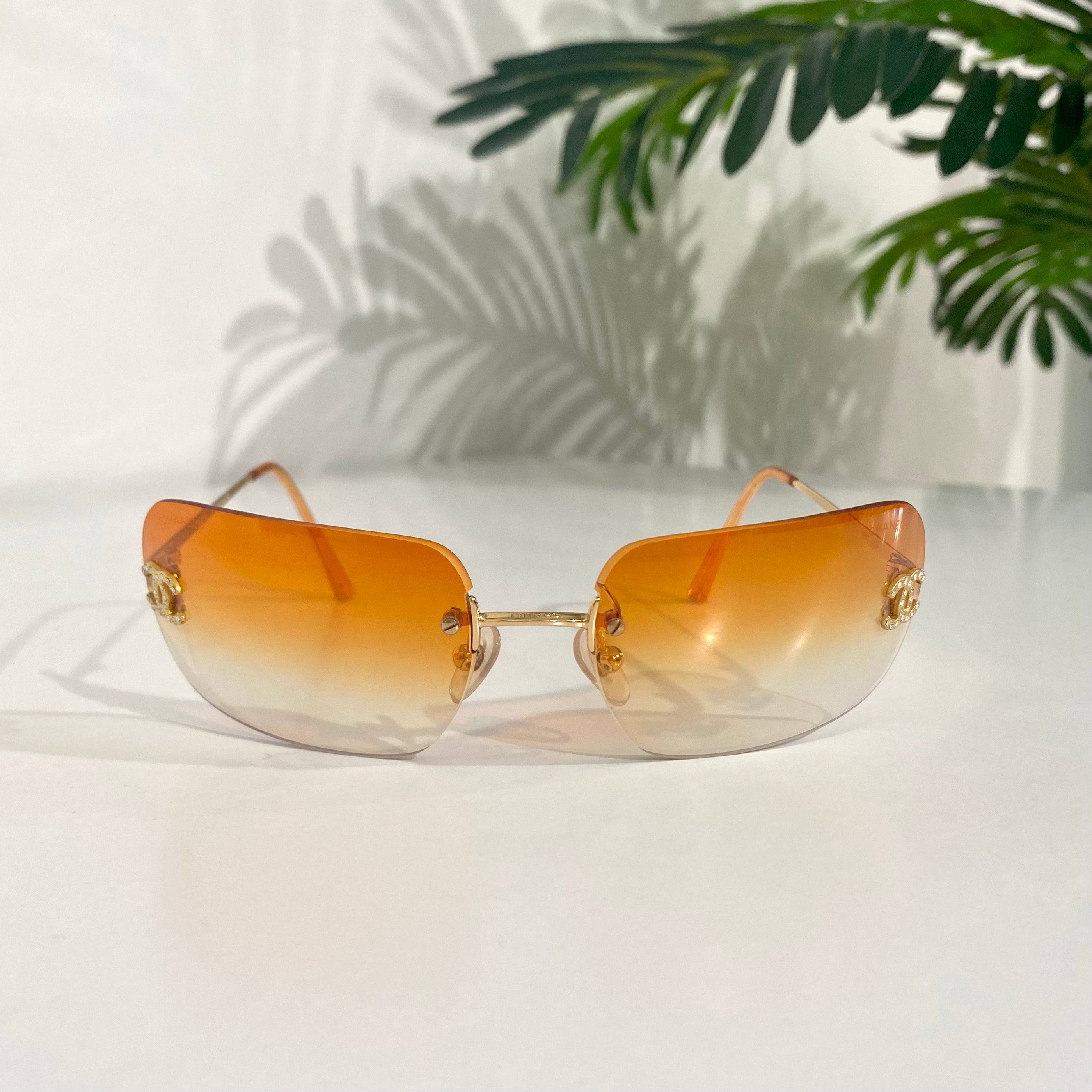Chanel Orange Large Frame Sunglasses With Gold Tone Accents at 1stDibs