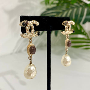 Chanel CC Resin & Pearl Drop Earrings
