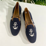 Stubbs & Wootton Navy & White Anchor Loafers size 11