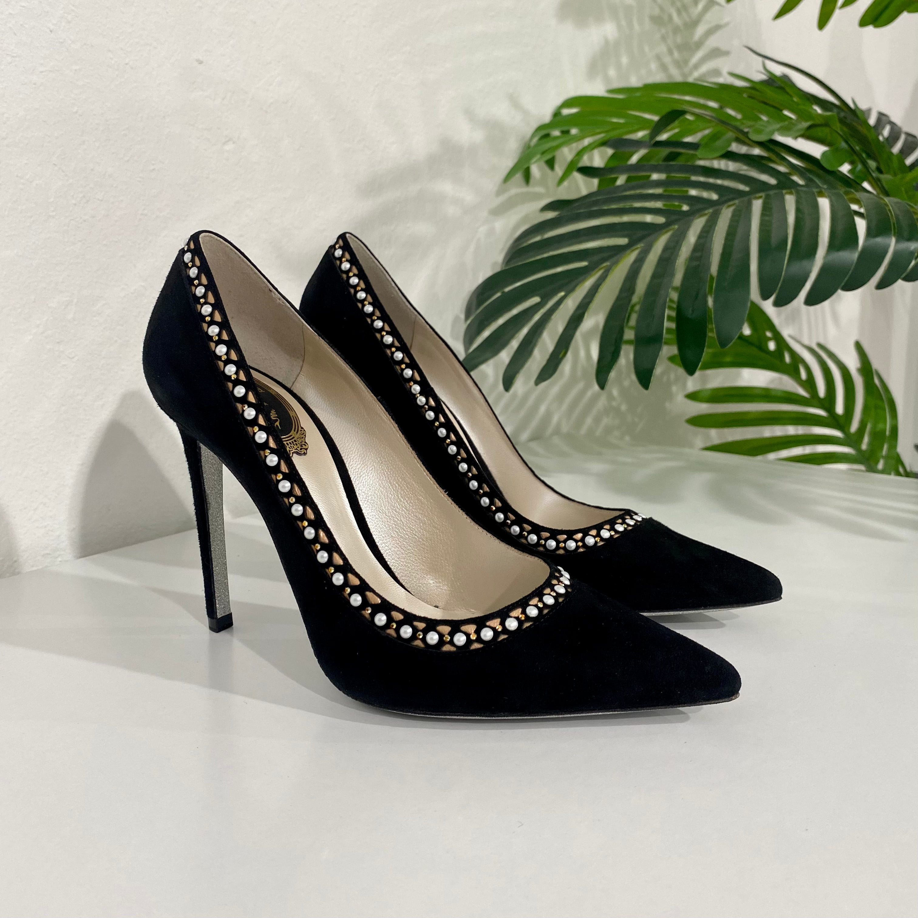 Rene Caovilla Black Suede Pearl Heels Dina C s Fab and Funky