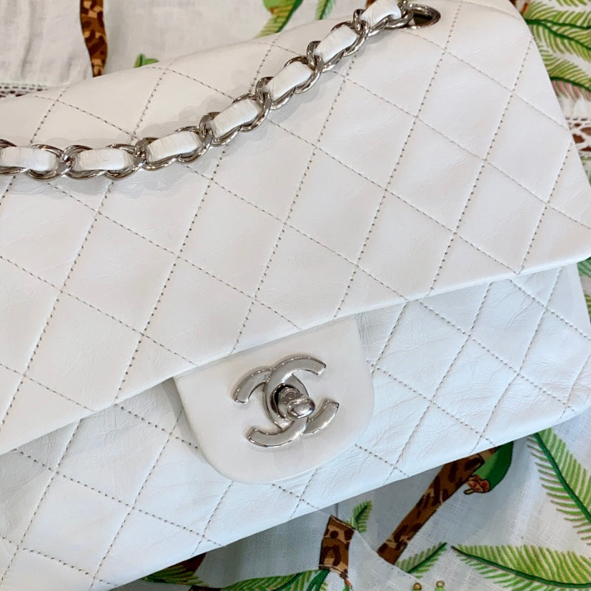 chanel white lambskin flap bag