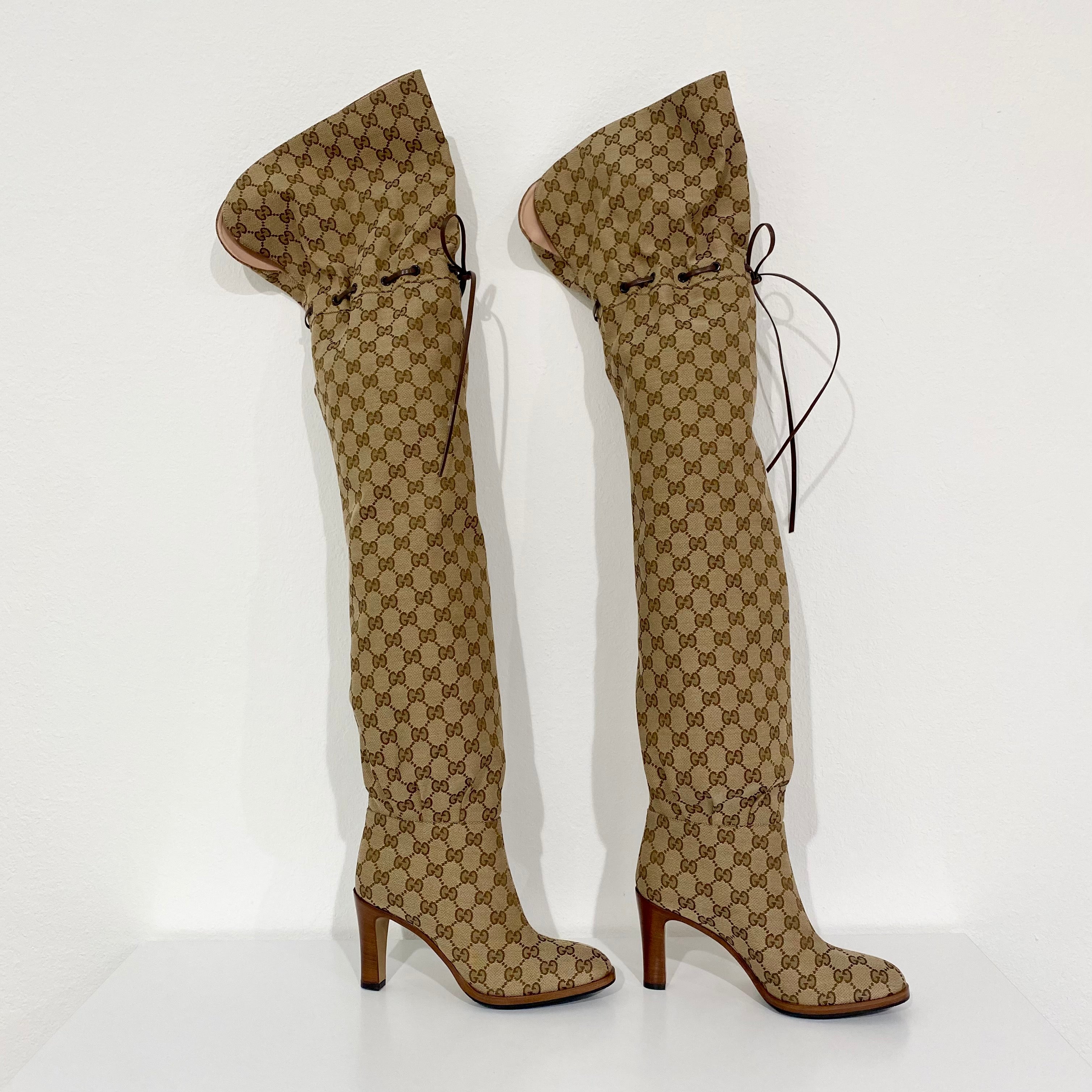 Gucci Monogram Over the Knee Boots
