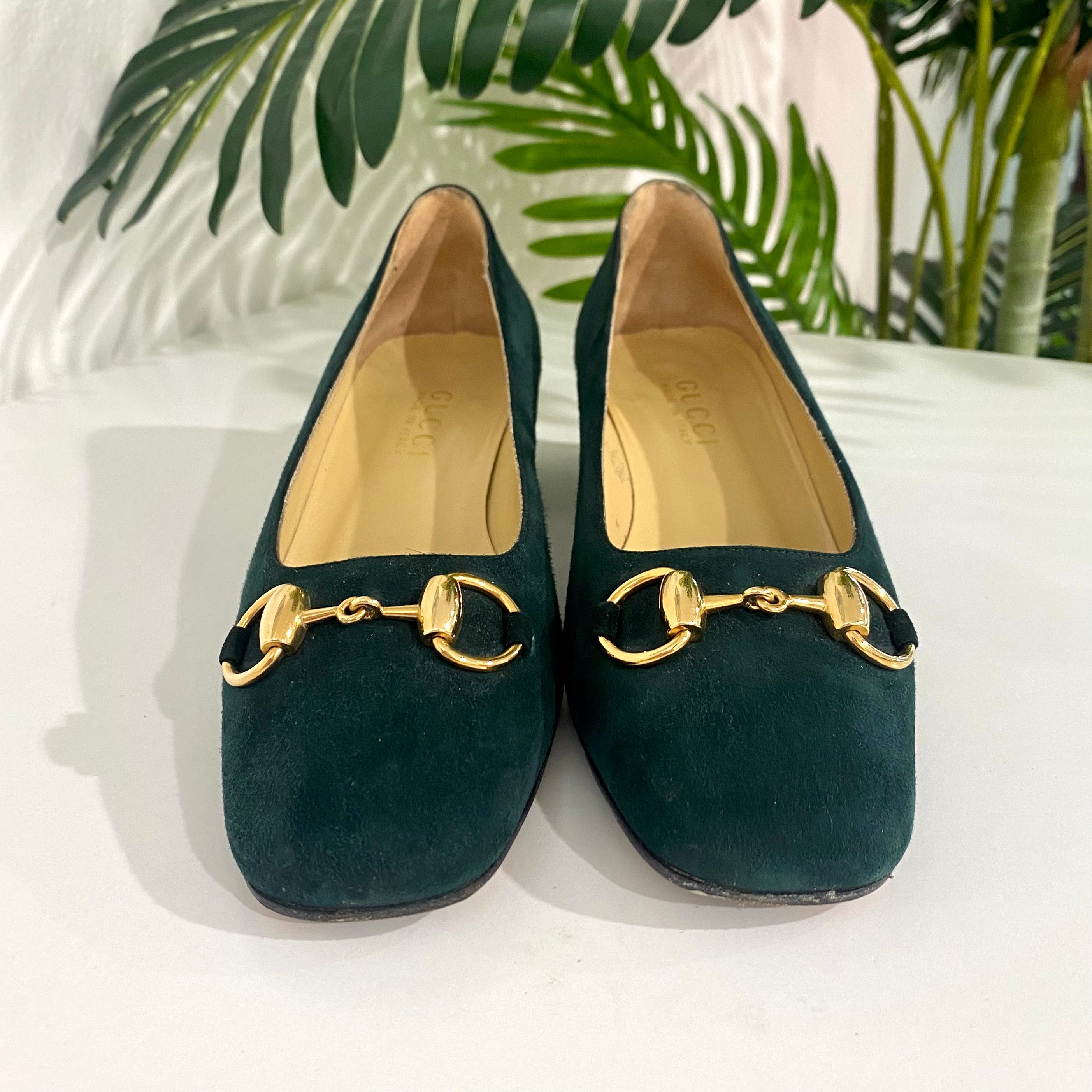 Gucci Green Suede Horsebit Heels