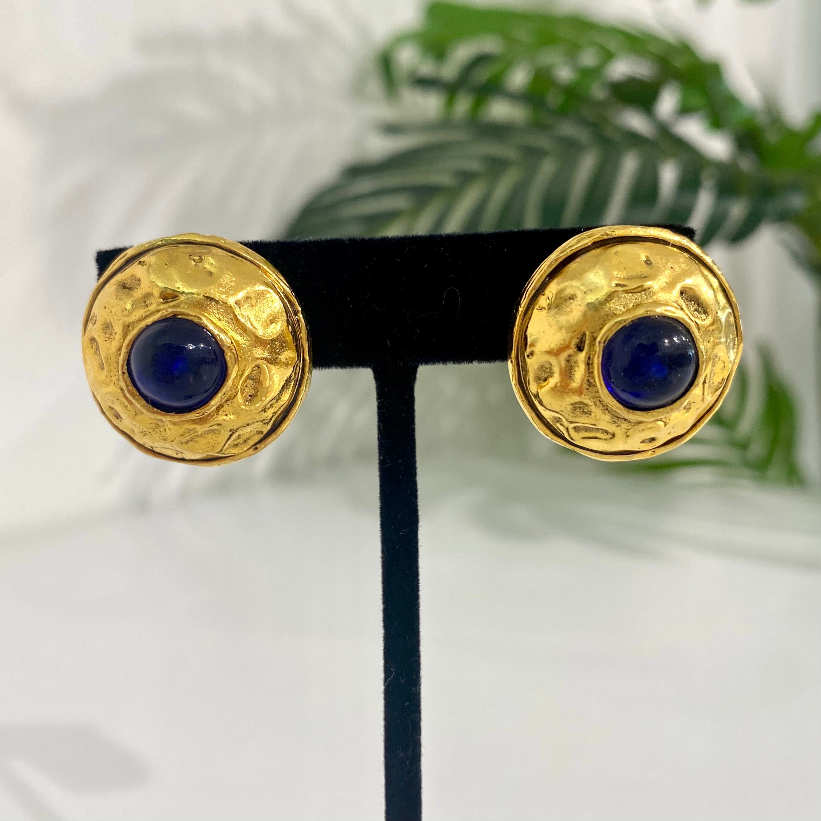 Chanel Vintage Blue Gripoix Dome Earrings