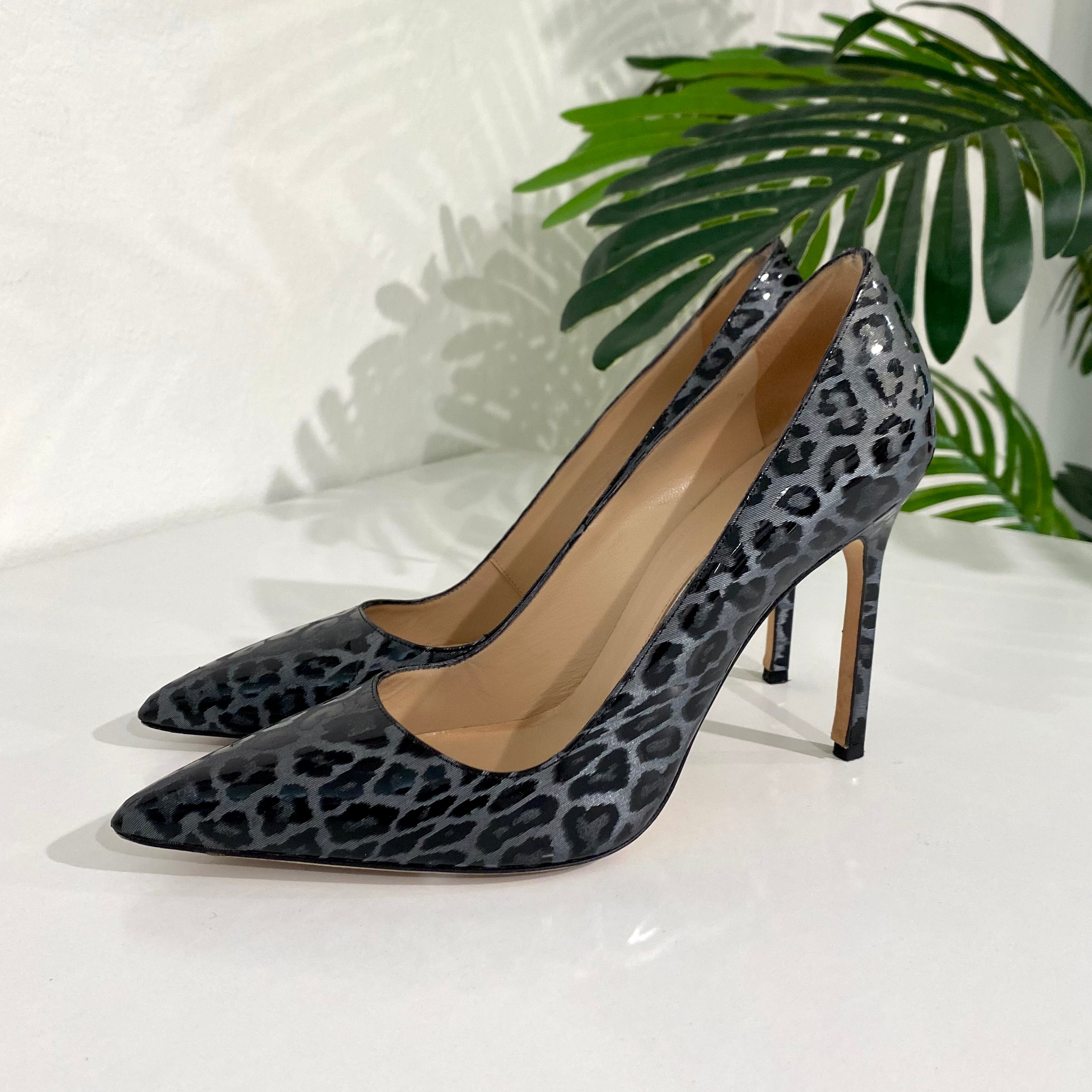 Manolo Blahnik Silver Leopard BB Pumps