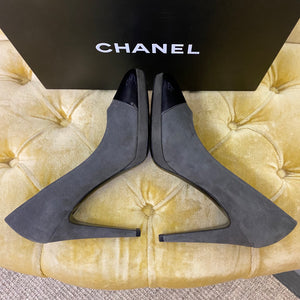 Chanel Grey Suede Platform Heels