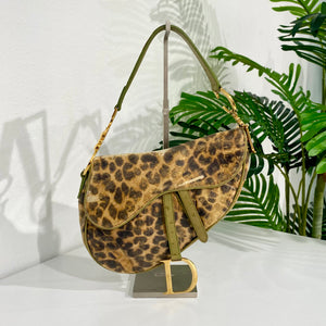 Christian Dior Leopard Ostrich Saddle Bag