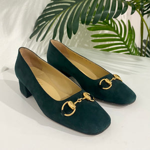 Gucci Green Suede Horsebit Heels