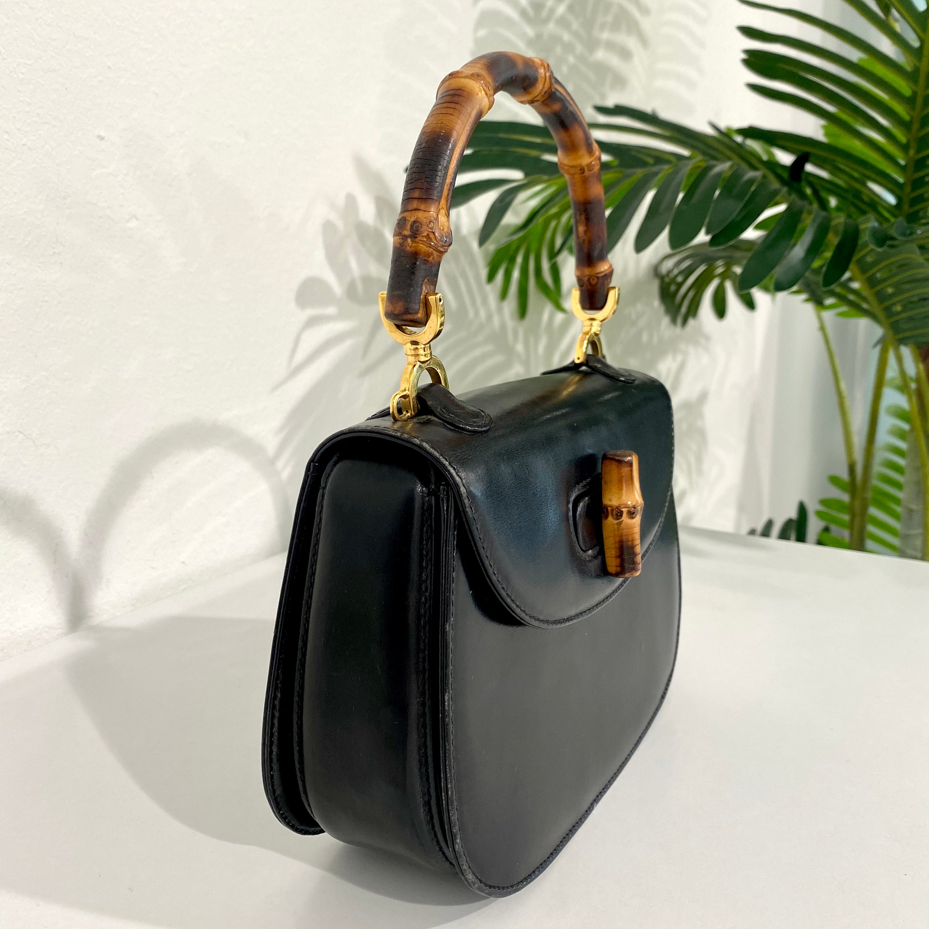 Limited Edition Gucci Bamboo Handbag in black leather – Fancy Lux