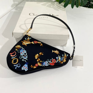 Christian Dior Vintage Floral Embroidered Leather Saddle Bag
